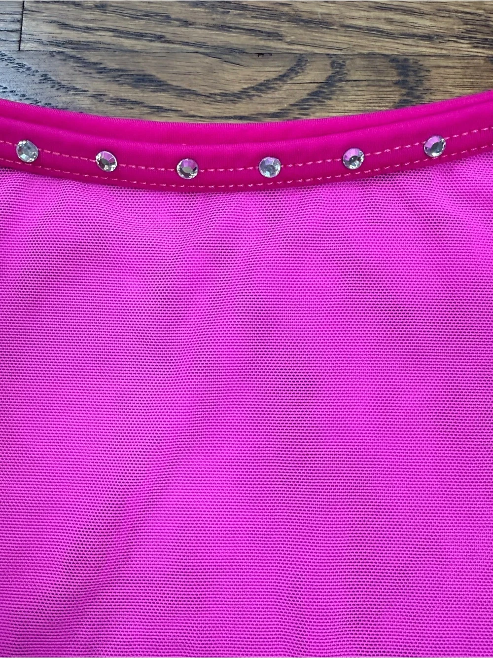 Weissman’s Designs For Dance Girls Pink Long Sleeve Crop Top Rhinestones XLC
